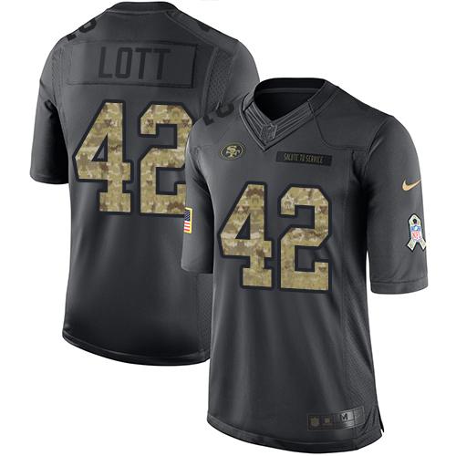 Nike 49ers #42 Ronnie Lott Black Men's Stitched NFL Limited 2016 Salute to Service Jersey - Click Image to Close